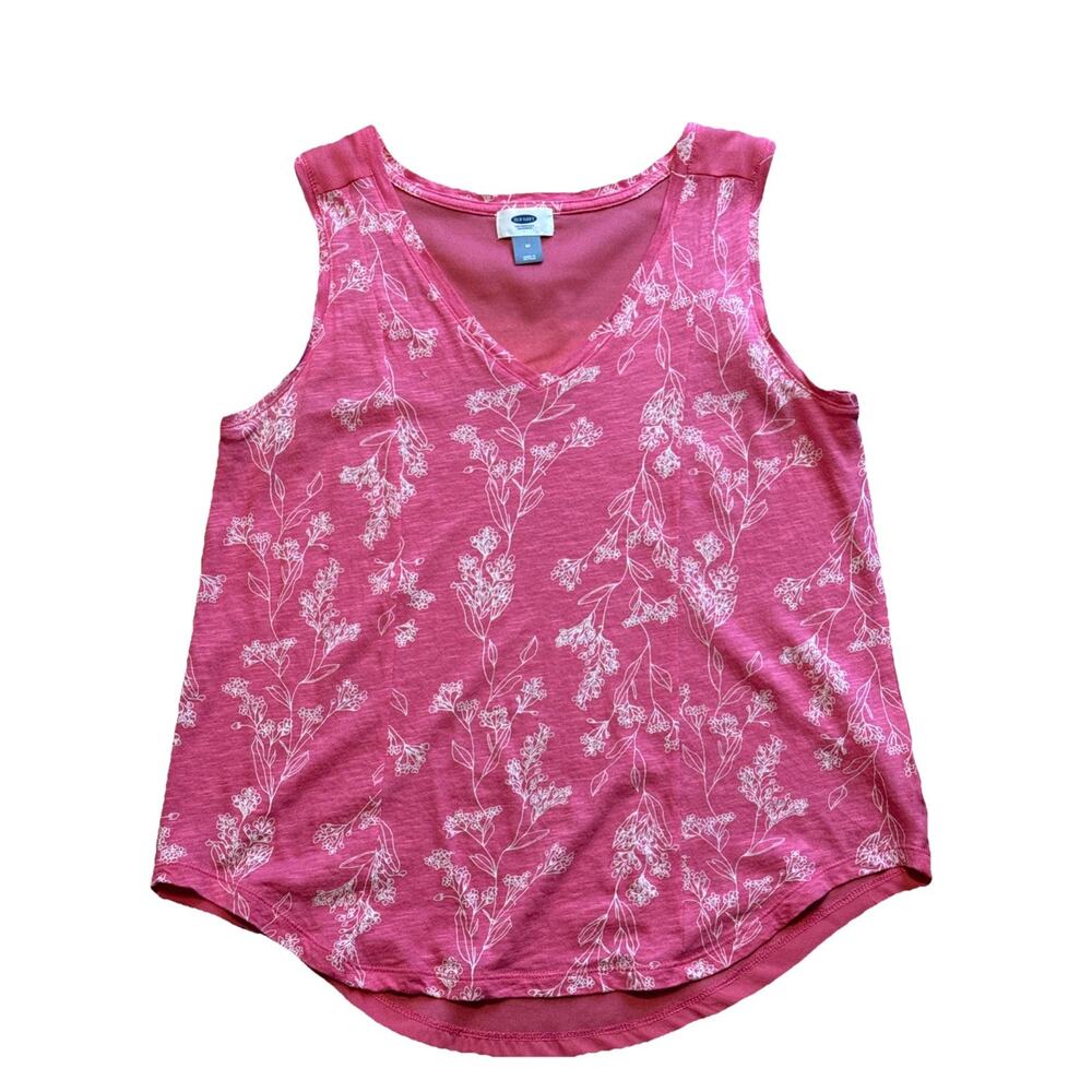 Old Navy Shirt Womens Small Tank Top Pink Floral Stretch Pullover M Mixed Media